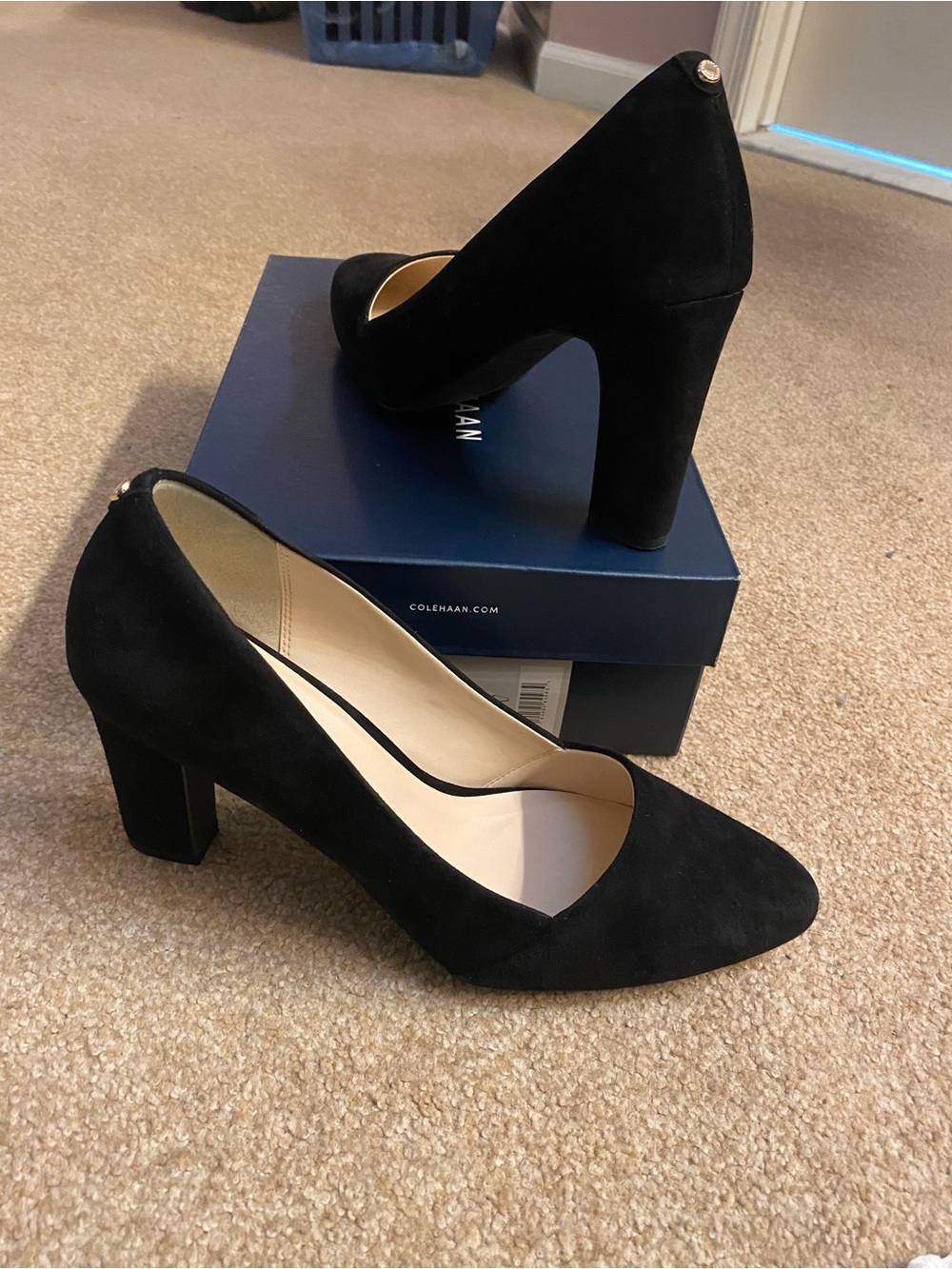 Cole Haan Black Suede Pointed Toe Block Heels (10)